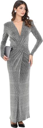 Simona Corsellini Kleedjes, Dames, Grijs, S, Zilveren Lange Jurk Elegant Avondkleding