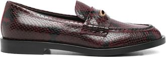 Roberto Festa Milano Siria Snake Effect Leren Loafers - Dames - Loafers - Rood - 38 1/2 EU - Leer - Schoenen