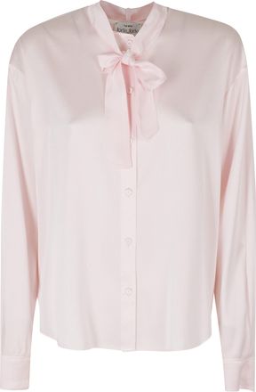 Forte_Forte Cherry Blossom Heavy Stretch Silk Satin Bow Tie Shirt
