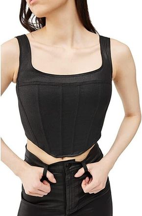 DL1961 Corset Top Womens Medium Black Cotton Pintuck Square Neck Cropped ERK624