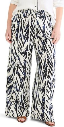 Nic+Zoe Indigo Crosshatch Linen Blend Wide Leg Pants in Indigo Multi at Nordstrom, Size 14W