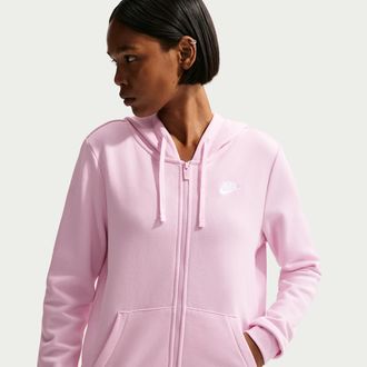 Nike Womens Nike Sportswear Club Fleece Full-Zip Hoodie in Pink | DQ5471-663