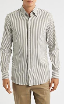 BOSS Hays Slim Fit Stripe Stretch Cotton Dress Shirt in Open Green at Nordstrom Rack, Size 14.5 - R