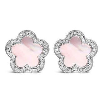 House of Brilliance 14K White Gold Mother of Pearl and 1/5 Cttw Diamond Halo Star Stud Earrings at Nordstrom