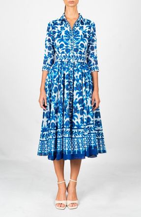 Samantha Sung A-Line Midi Aster Shirtdress in Soft Aqua at Nordstrom, Size 6