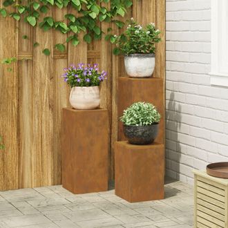 Berkfield Home Outdoor Plant Stands Pillar 3 pcs Weathering Steel in Black