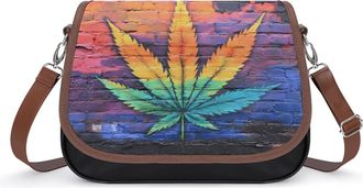Generic Weed1 Print On Wall Crossbody Bag Womens Handbag PU Message Bags Shoulder Purse with Adjustable Strap