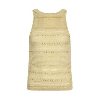 Liu Jo Round-neck Knitwear, female, Yellow, Size: S Openwork Knit Top