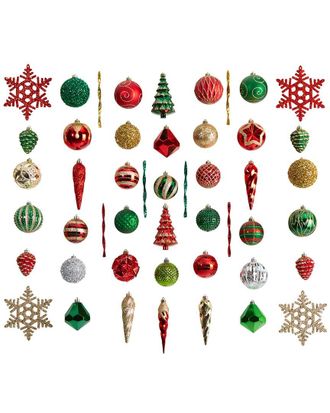 Nearly Natural Holiday Deluxe Shatterproof 52-Count Christmas Tree Ornaments