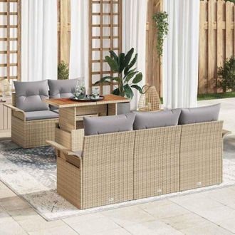 vidaXL Vidaxl - Conjunto De Sof&aacute; De Jard&iacute;n Con Coj&iacute;n 6 Pcs Beige Y Gris Claro