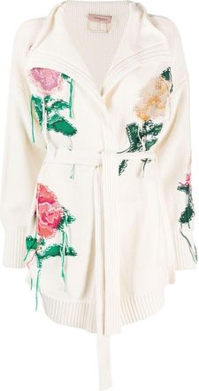 Twin-Set floral intarsia-knit cardigan - women - Polyester/Cotton - L - White