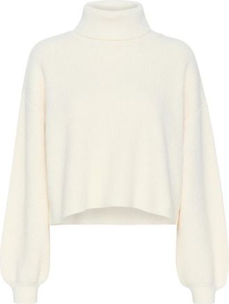 Gestuz Korte Pullover Trui met Pofmouwen - Dames - Coltruien - Wit - XS - Katoen - Truien & Vesten