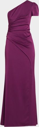 Aidan Mattox Pleated One-Shoulder Crepe Back Satin Gown