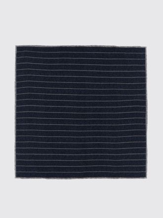 Brunello Cucinelli Striped Pure Silk Pocket Square with Logo