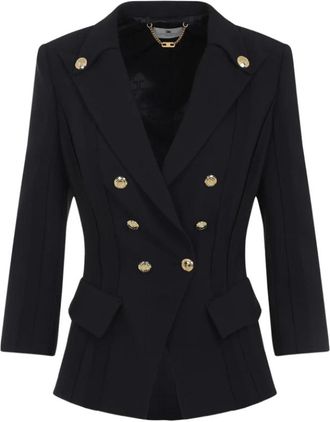 Elisabetta Franchi Button Double-Breasted Jacket - Dames - Blazers - Blauw - M - Leer - Jassen