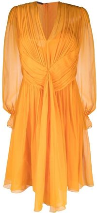 Alberta Ferretti pleated silk V-neck dress - women - Silk/Polyamide/Acetate/Spandex/Elastane/Silk - 42 - Orange