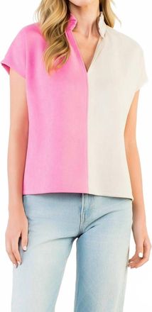 THML Clothing Colorblock Suede Top In Tan/pink