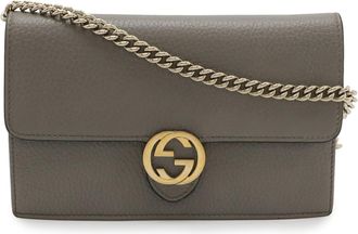 Gucci Gray Leather Chain/Shoulder Wallet (Pre-Owned)