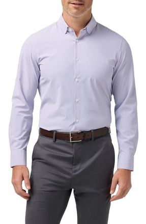 Mizzen+Main Leeward Trim Fit Stripe Performance Button-Up Shirt in Purple Dusk Banker Stripe at Nordstrom, Size Xx-Large
