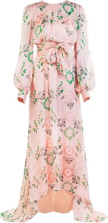 Ermanno Scervino Bloemen Maxi-jurk van Zijde - Dames - Maxi kleedjes - Roze - 2XS - Kleedjes