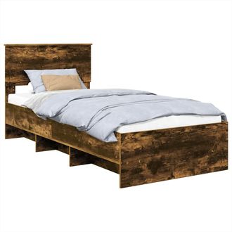 vidaXL Estructura De Cama Con Cabecera Roble Ahumado 90 X 200 Cm Vidaxl