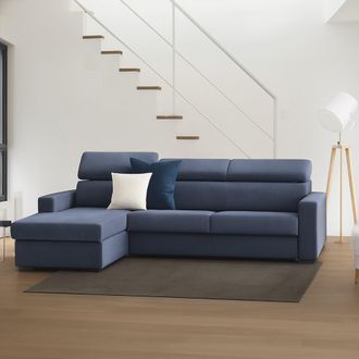 Talamo Italia Sof&aacute; Fijo Dcisc, Sof&aacute; De Esquina, 100% Made In Italy, Sof&aacute; De Sal&oacute;n Con Chaise Longue, En Tela Acolchada - Pen&iacute;nsula Contenedor Izquierda, Con Reposab