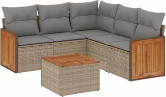 vidaXL Juego De Sof&aacute;s Jard&iacute;n Con Cojines 6 Pzas Rat&aacute;n Sint&eacute;tico Beige Vidaxl