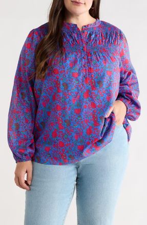 Sugarlips Tanya Floral Smocked Top in Blue-Fuchsia at Nordstrom, Size 2X