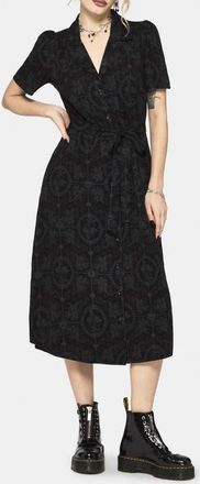 Disturbia Cameo Floral Tie Belt Midi Shirt Dress in Black at Nordstrom, Size 10
