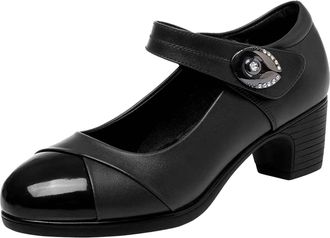 Generic UK 3.5 WOMEN Mary Janes Heels Chunky Low Block Heels Court Shoes Elegant Mary Jane Round Toe Closed Toe Work Pumps Lightweight Comfy Sandals Black Foo