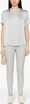 Fabiana Filippi Contrast-Neck Silk Top In Light Grey
