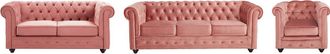 Vente-Unique Sof&aacute;s de 3 plazas, 2 plazas y sill&oacute;n de terciopelo rosa pastel CHESTERFIELD