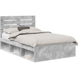 vidaXL Estructura De Cama Con Cabecera Gris Concreto 135 X 190 Cm Vidaxl