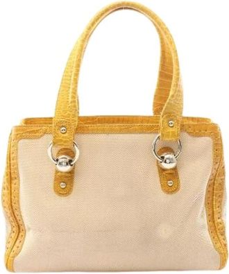 Celine Pre-owned Leren Canvas Tote Bag - Dames - Vintage Handtas - Beige - ONE Size - Leer - Vintage