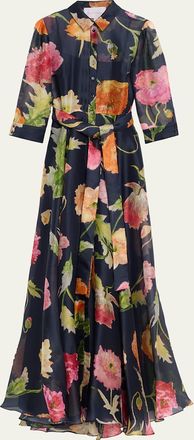 Carolina Herrera Floral Silk Chiffon Belted Trench Gown