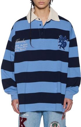 Ksubi Stripe Appliqué Cotton Rugby Shirt in Light Blue at Nordstrom, Size Xx-Large