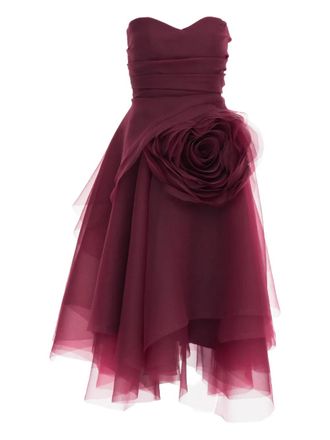 Ana Radu floral-appliqu&eacute; strapless dress - Red
