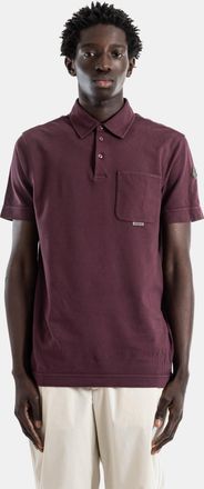 Moncler Mens Washed Bordeaux Piqu&eacute; Cotton Polo With Metal Logo Chest Pocket Red T-Shirts And Polos