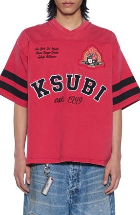 Ksubi Duke Embroidered Cotton Jersey V-Neck T-Shirt at Nordstrom, Size Small