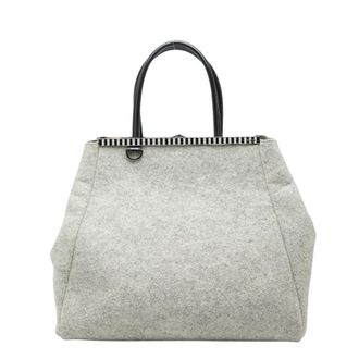 Fendi 2Jours Black Gray Wool Leather Handbag Tote Bag (Pre-Owned)