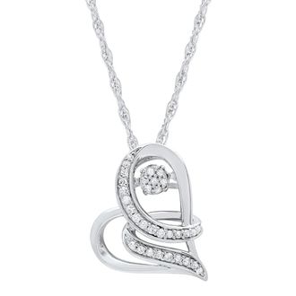 MAX + STONE 925 Sterling Silver Natural Diamond Love Wrapped Dancing Heart Pendant 1/6 Carat
