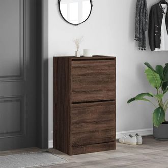 Berkfield Home Shoe Cabinet with 2 Flip-Drawers Brown Oak 60x42x108 cm | Size: 60 x 42 x 108 cm