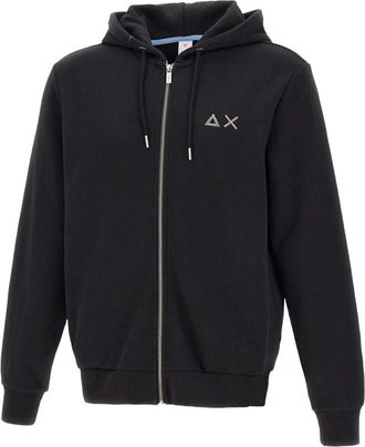 Sun 68 Zwarte katoenen sweatshirt met capuchon - Heren - Vesten met rits - Zwart - XL - Katoen - Hoodies & sweatvesten