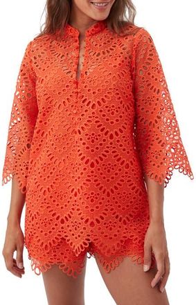 Trina Turk Martigues Lace Tunic Top in Marseille Mandarin at Nordstrom, Size Small