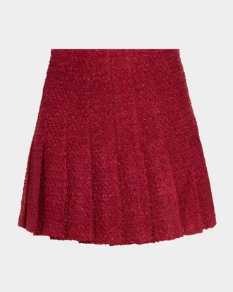 Alice & Olivia Carter Pleated Tweed Mini Skirt