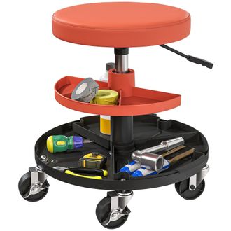 HOMCOM Rolling Mechanic Stool - 135kg Capacity Workshop Stool - Yellow | TJ Hughes