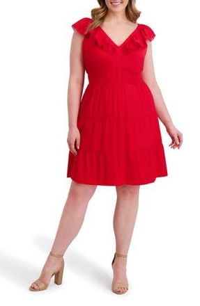 Kensie Ruffle Fit & Flare Minidress in Red at Nordstrom Rack, Size 1X