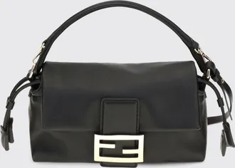 Fendi Borsa mini Baguette in nappa con chiusura a coulisse e logo FF