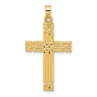 Diamond2Deal 14k Yellow Gold Polished and Grooved Hollow Cross Pendant