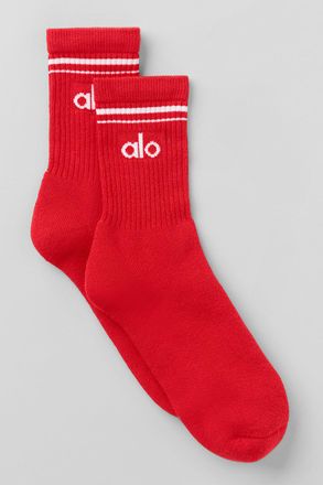 Alo | Half-Crew Throwback Socks in Bright Red/White, Size: Medium